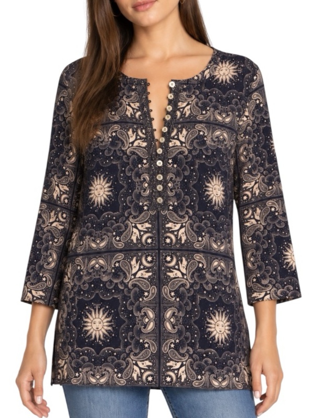 NEW JOHNNY WAS RUNA BUTTON FRONT HENLEY TEE